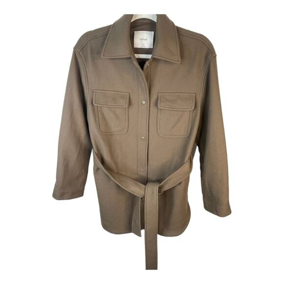 Aritzia Wilfred Coat Rialto Shirt Jacket Belted 72% Wool Shacket Tan Size XS - Picture 4 of 15